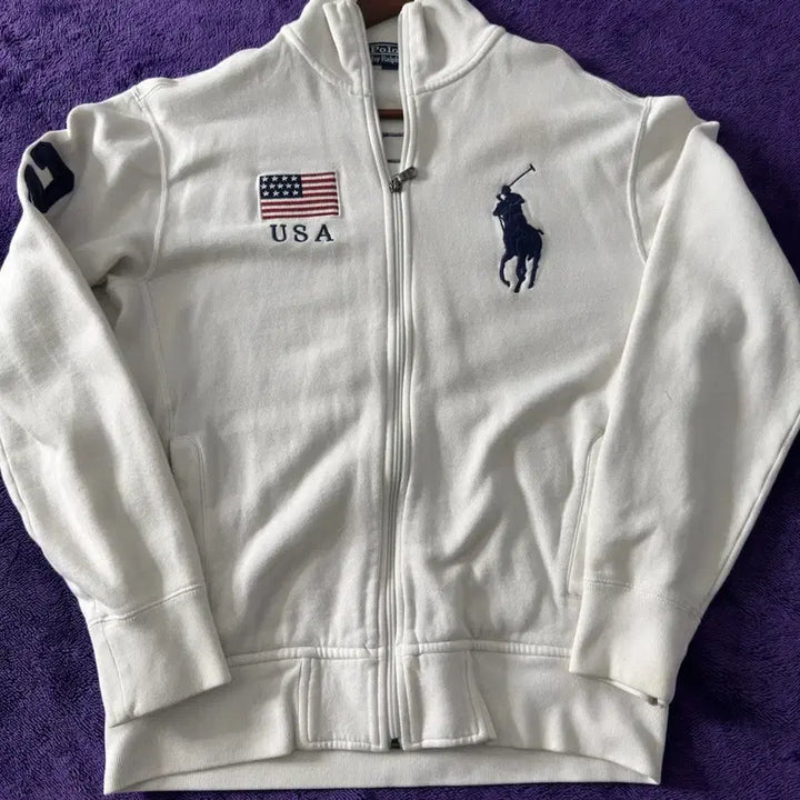 [BUNJANG] Polo Ralph Lauren Big Pony USA Flag White Zip-Up Jacket / 폴로 랄프 로렌 빅 포니 USA 성조기 화이트 집업