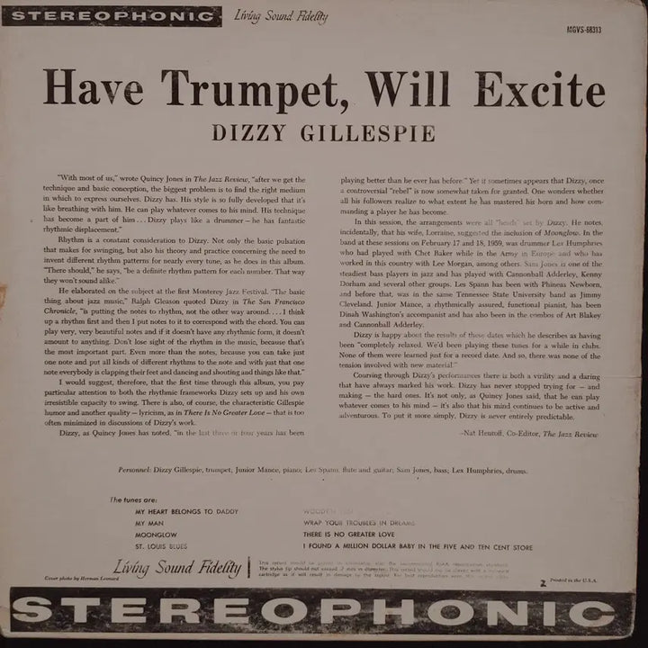 [BUNJANG] Dizzy Gillespie Verve LP / ORIGINAL JAZZ LP - DIZZY GILLESPIE