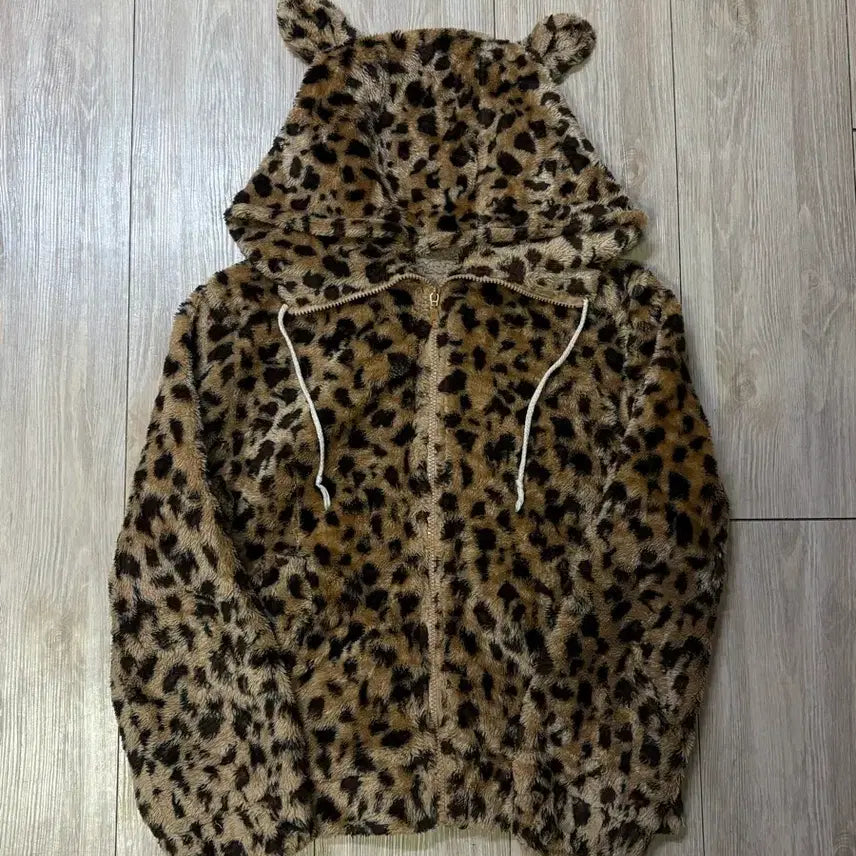 [BUNJANG] Vintage Y2K Leopard Print Hooded Fur Zip-Up Jacket / 빈티지 갸루 y2K 호피 레오파드 후드 퍼 집업