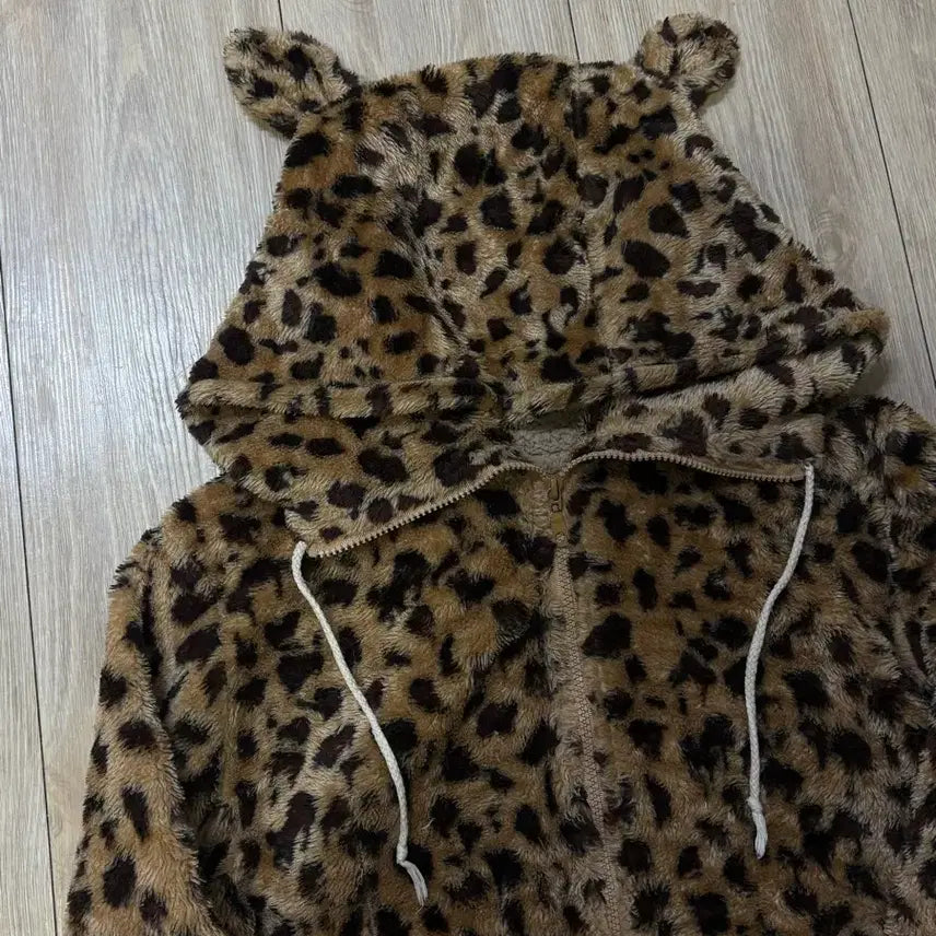 [BUNJANG] Vintage Y2K Leopard Print Hooded Fur Zip-Up Jacket / 빈티지 갸루 y2K 호피 레오파드 후드 퍼 집업