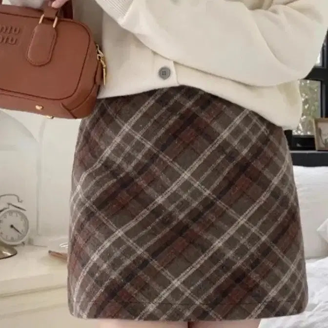 [BUNJANG] Daily Wool Check Mini Skirt / 데일리 모직체크 H라인 미니스커트 S