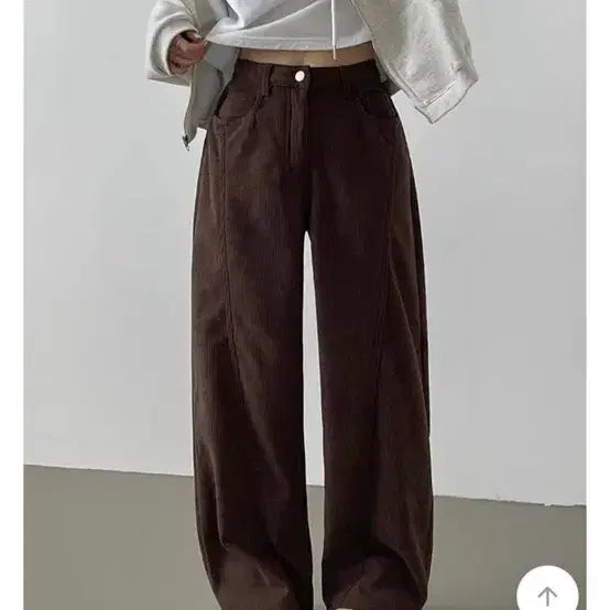 [BUNJANG] Brown Corduroy Wide Leg Pants / 브라운 코듀로이 절개 와이드 팬츠