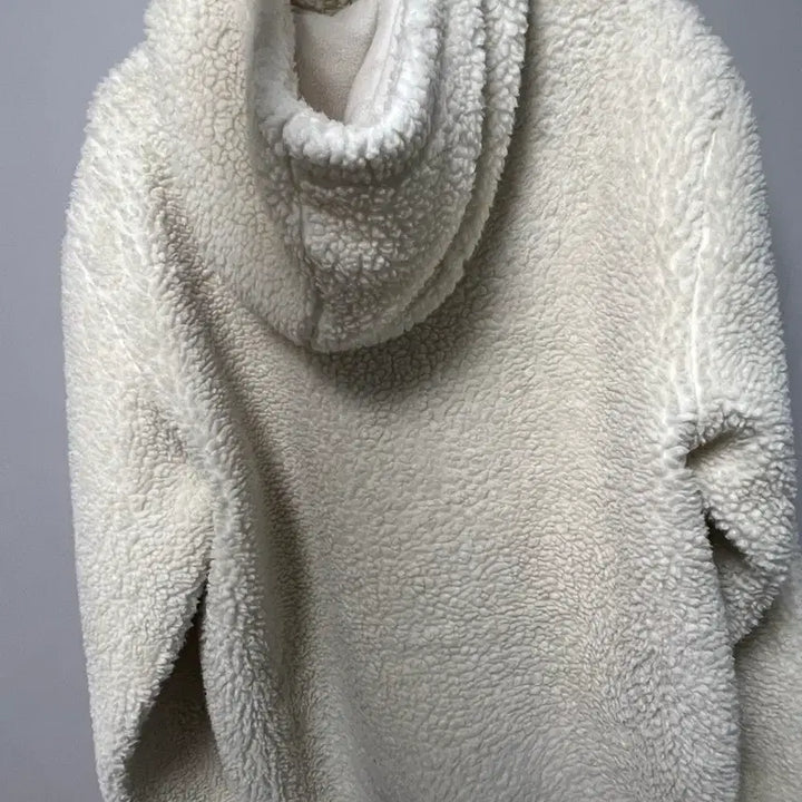 [BUNJANG] Discovery White Fleece Hoodie / 디스커버리 흰색 뽀글이 후리스