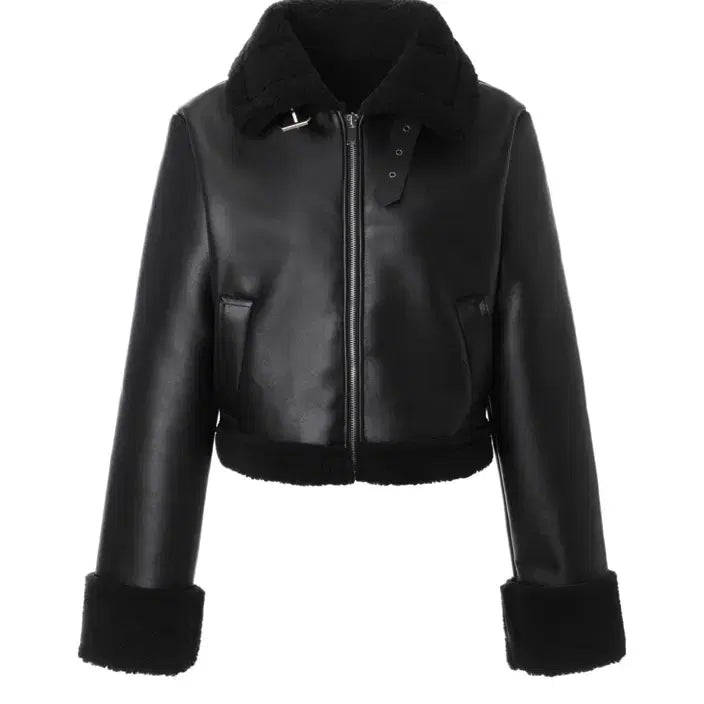[BUNJANG] Khaki Point Black Faux Shearling Jacket / 카키포인트 무스탕
