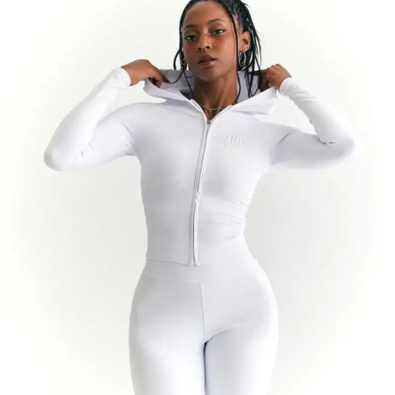 [BUNJANG] Hip Sisters Creora White Hoodie Zip-up Set / 힙시스터즈 크레오라 화이트 후드집업 세트