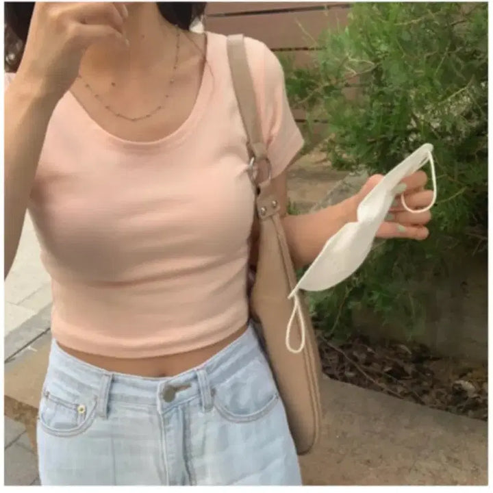 [BUNJANG] OINI Jelly Crop Top Peach Pink / [미착용] 오이니 젤리크롭탑 피치핑크