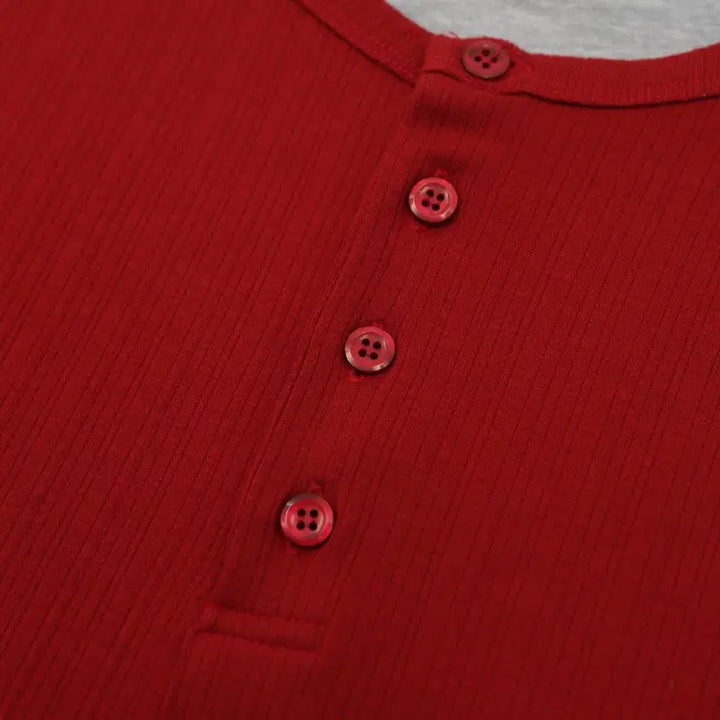 [BUNJANG] GC T5718 Double Henley-neck Sleeve T-shirt / GC T5718 Face Double Henley-neck Sleeve