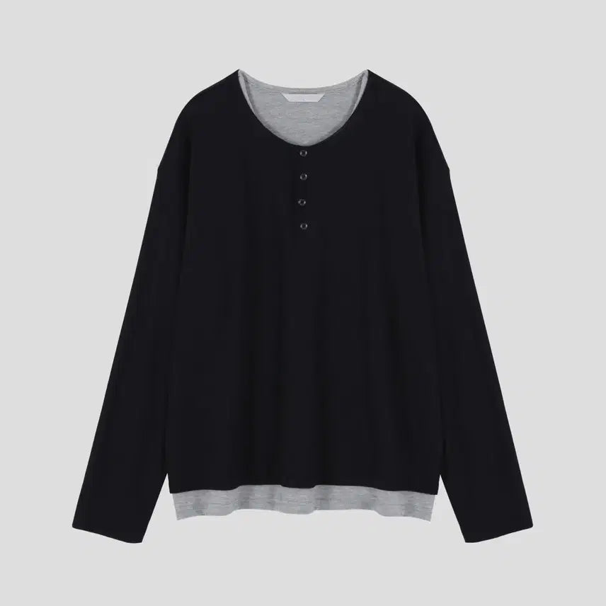 [BUNJANG] GC T5718 Double Henley-neck Sleeve T-shirt / GC T5718 Face Double Henley-neck Sleeve