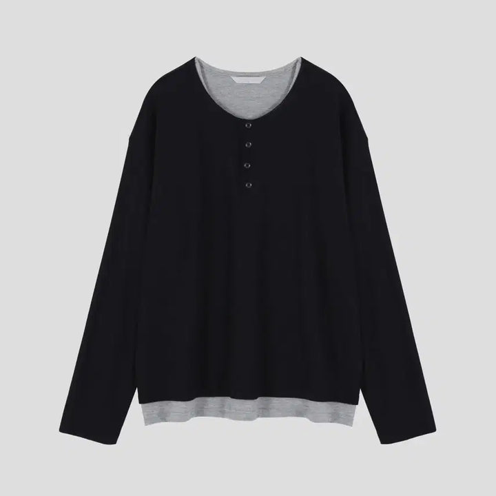 [BUNJANG] GC T5718 Double Henley-neck Sleeve T-shirt / GC T5718 Face Double Henley-neck Sleeve