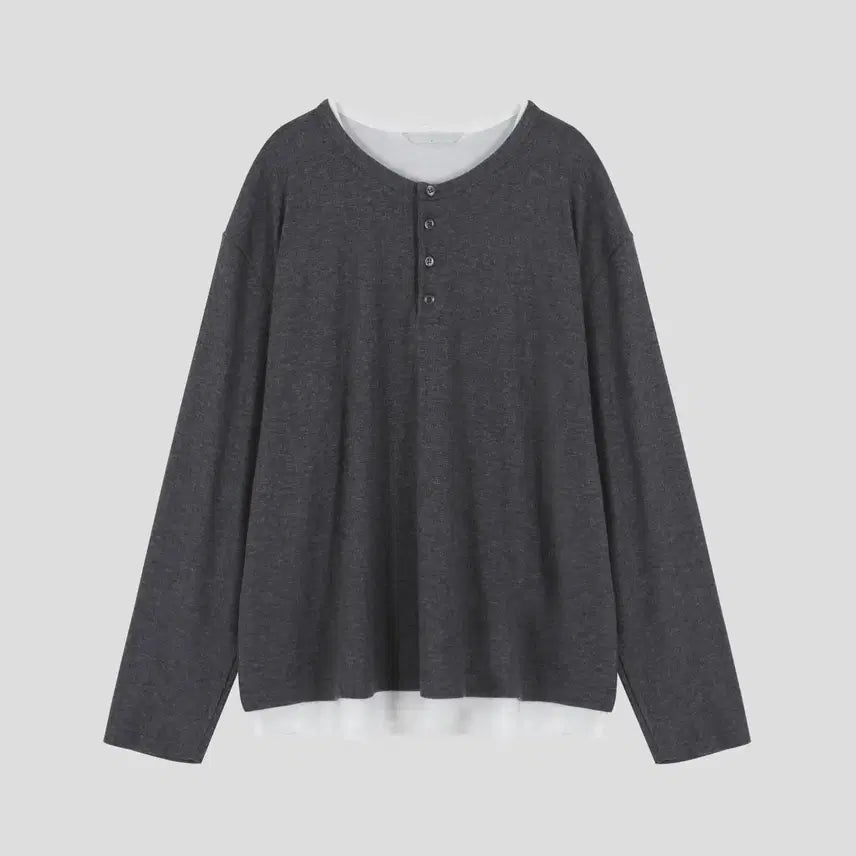[BUNJANG] GC T5718 Double Henley-neck Sleeve T-shirt / GC T5718 Face Double Henley-neck Sleeve