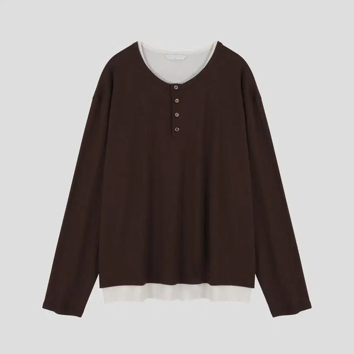 [BUNJANG] GC T5718 Double Henley-neck Sleeve T-shirt / GC T5718 Face Double Henley-neck Sleeve