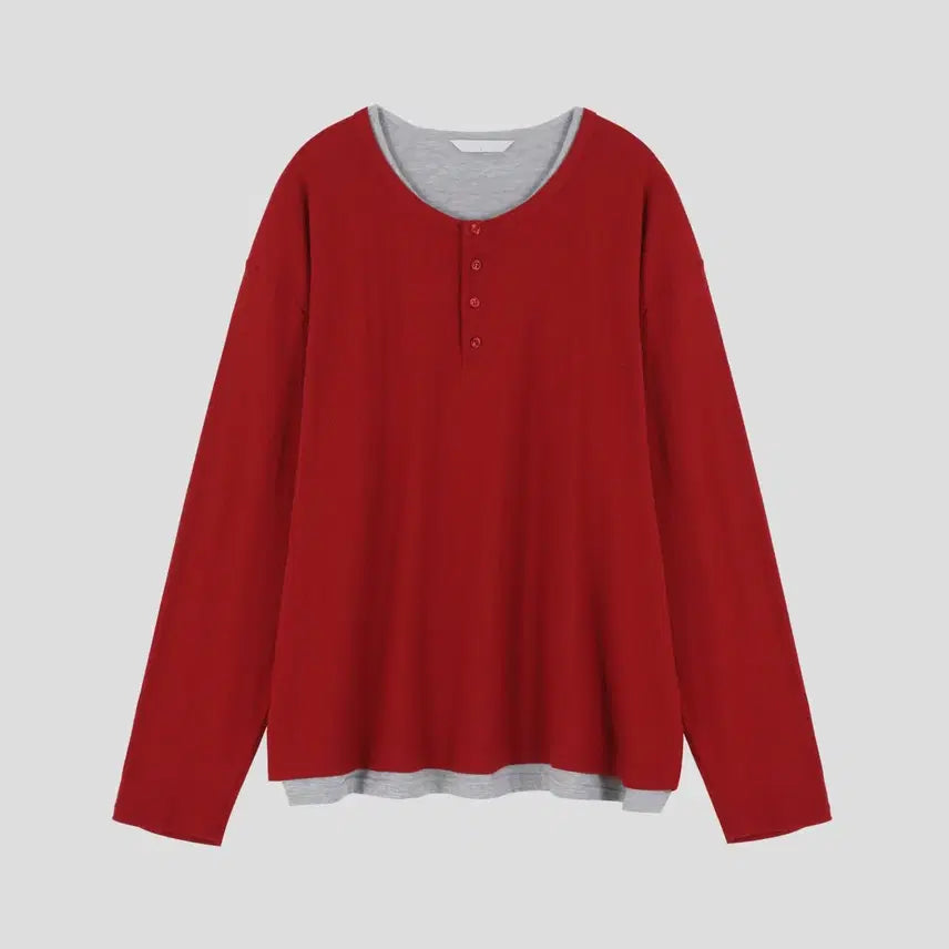 [BUNJANG] GC T5718 Double Henley-neck Sleeve T-shirt / GC T5718 Face Double Henley-neck Sleeve