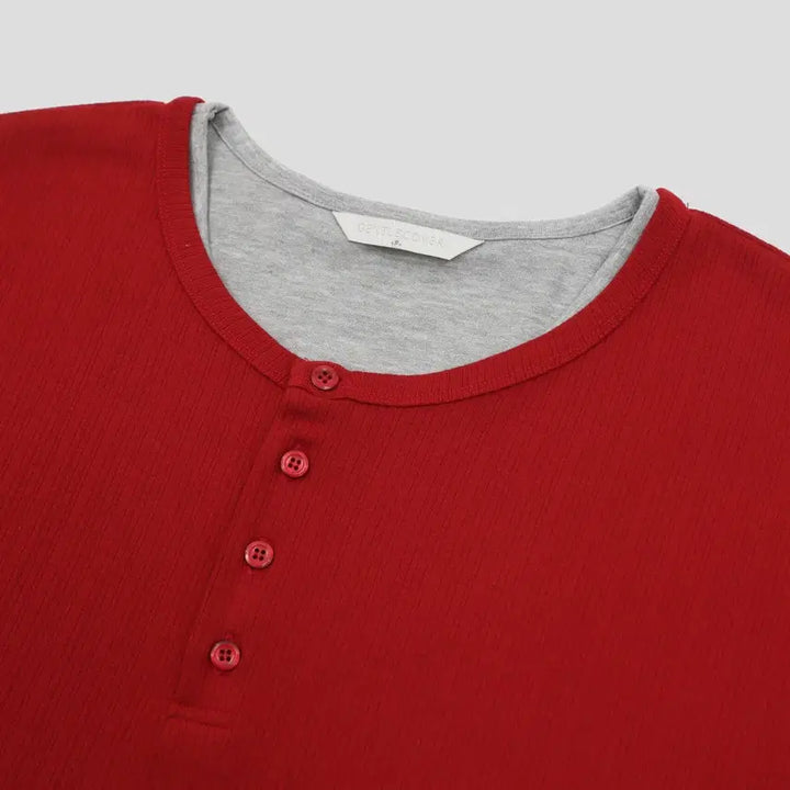 [BUNJANG] GC T5718 Double Henley-neck Sleeve T-shirt / GC T5718 Face Double Henley-neck Sleeve