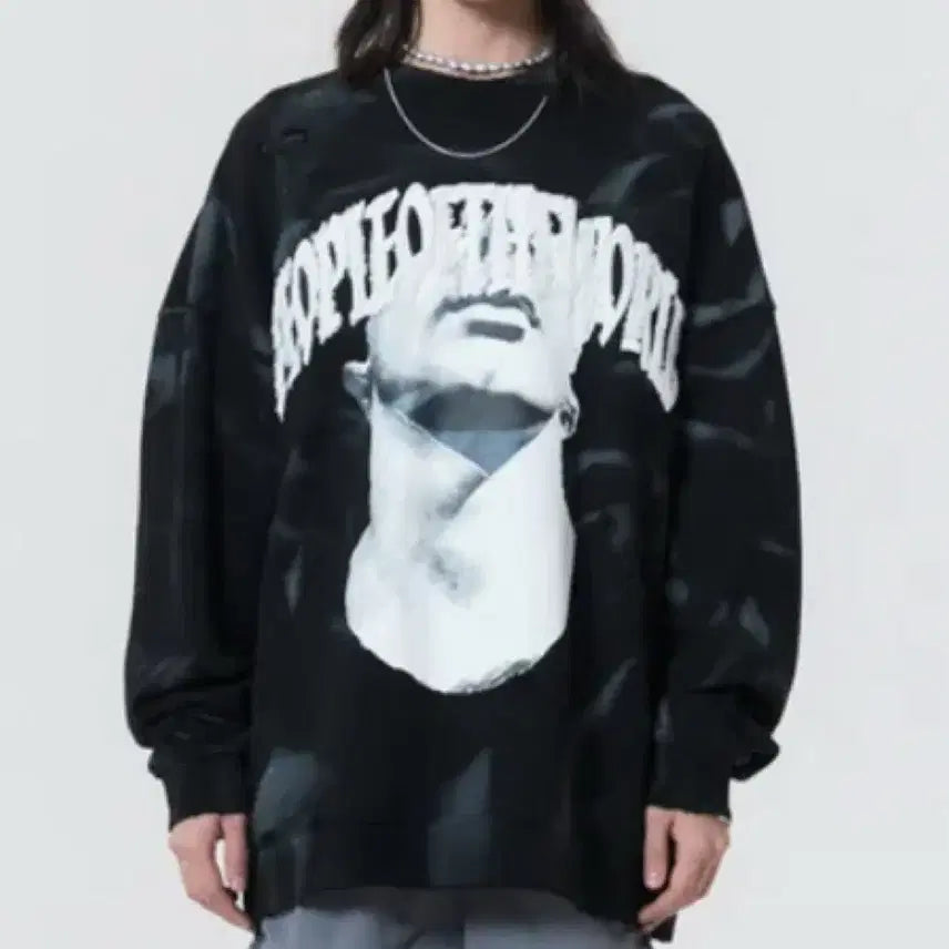 [BUNJANG] People of the World Damage Oversized Sweatshirt Black Men&