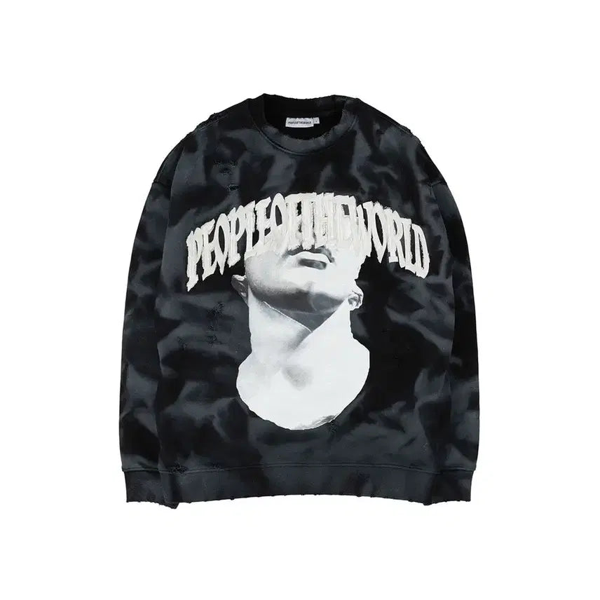 [BUNJANG] People of the World Damage Oversized Sweatshirt Black Men&