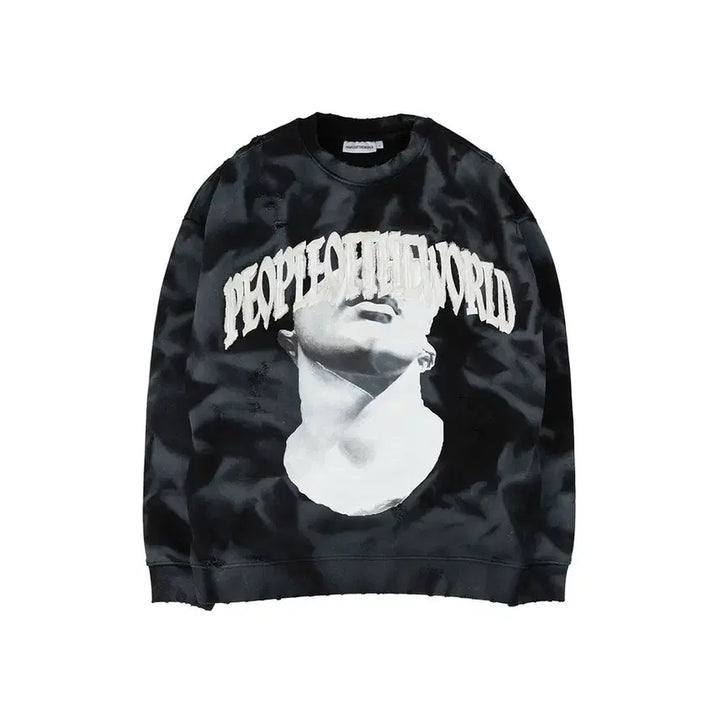 [BUNJANG] People of the World Damage Oversized Sweatshirt Black Men&