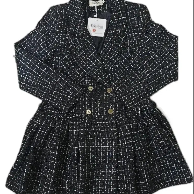[BUNJANG] Feiyiban Tweed Double-Button Jacket Dress / Feiyiban 브랜드 정품 트위드 더블버튼 자켓형 원피스 하객룩 데이트