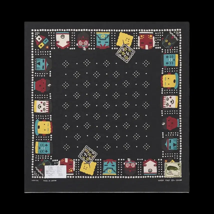 [BUNJANG] Capital Fast Color Selvedge Bandana Kachina &amp; Patchwork Rainbow Black / 캐피탈 패스트컬러 셀비지 반다나 카치나 앤 패키쉬 레인보위 블랙