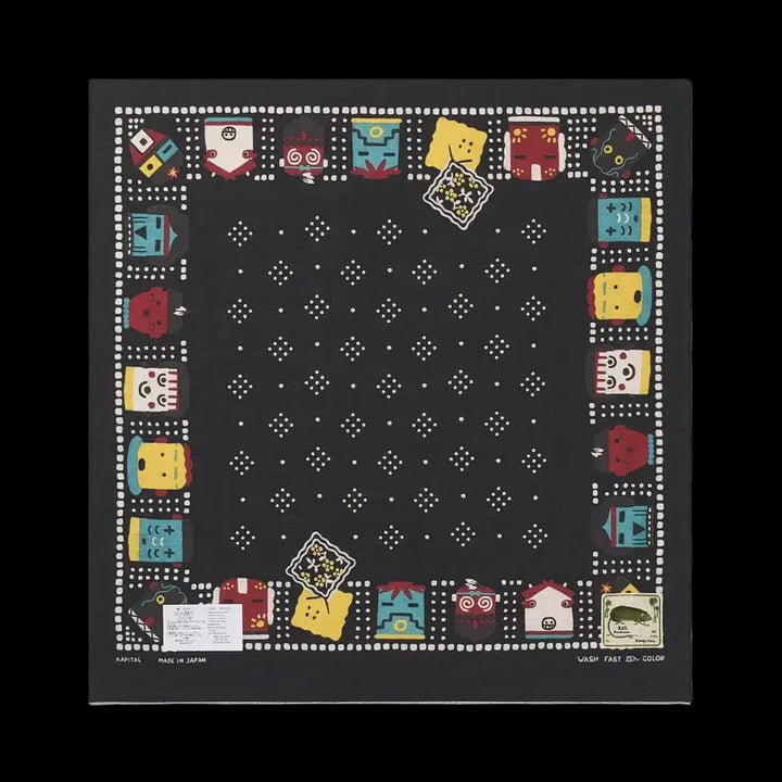 [BUNJANG] Capital Fast Color Selvedge Bandana Kachina &amp; Patchwork Rainbow Black / 캐피탈 패스트컬러 셀비지 반다나 카치나 앤 패키쉬 레인보위 블랙