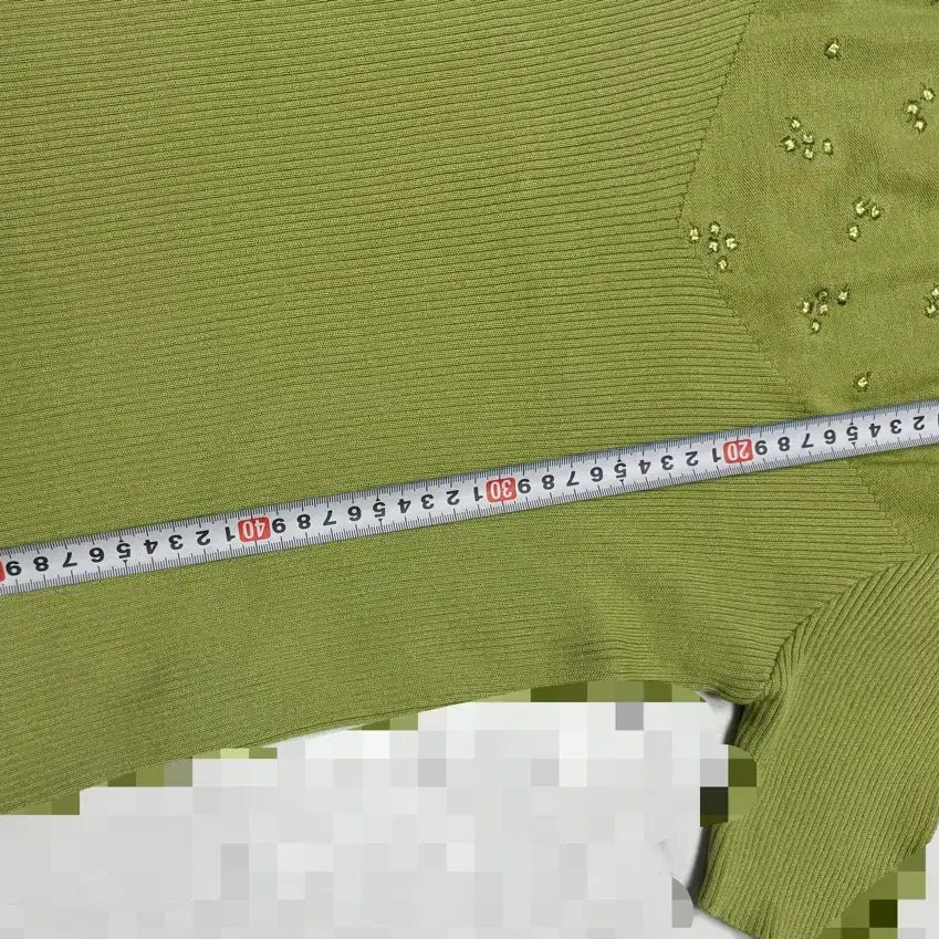 [BUNJANG] Green Ribbed Knit Punch Detail Top / 그린 골지 니트 펀칭 장식