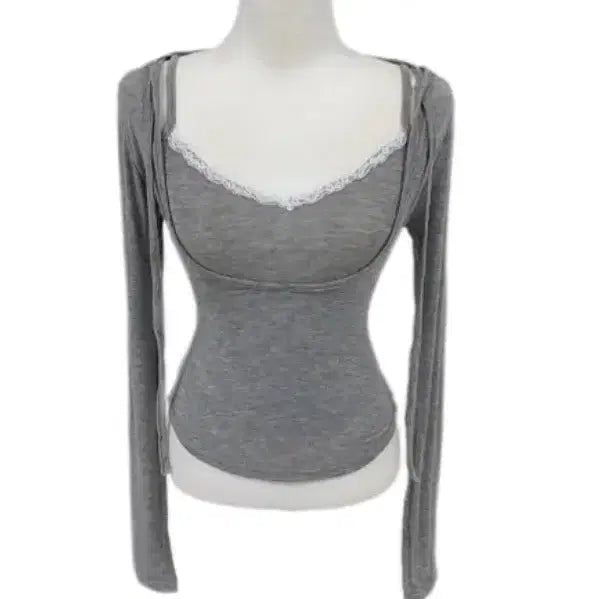 [BUNJANG] Soonne Hipnotic Lace Tank Top and Hoodie Set / [새상품/원가 3.3] 순느 몸매시스 히프나틱 레이스 나시 후드