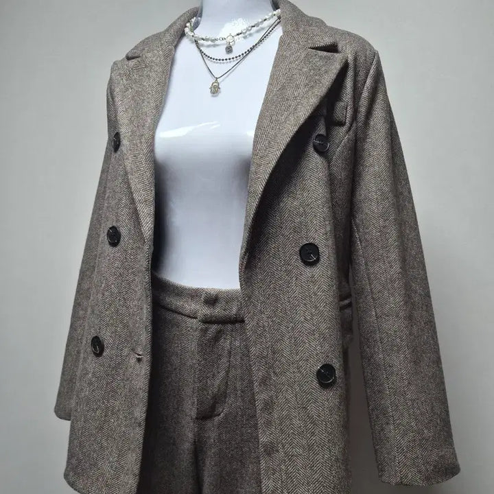 [BUNJANG] Herringbone Double Button Jacket and Pants Set / 헤링본 더블 버튼 자켓 + 바지 세트