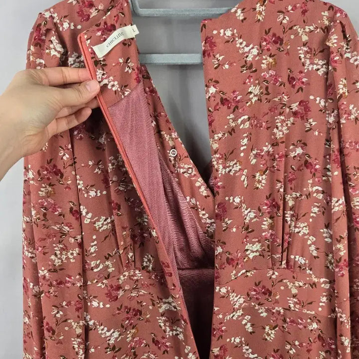 [BUNJANG] Chicline L Pink Floral Chiffon Wrap Long Dress / [무료배송]시크라인 L 여성 플라워 쉬폰 랩 롱 원피스 핑크