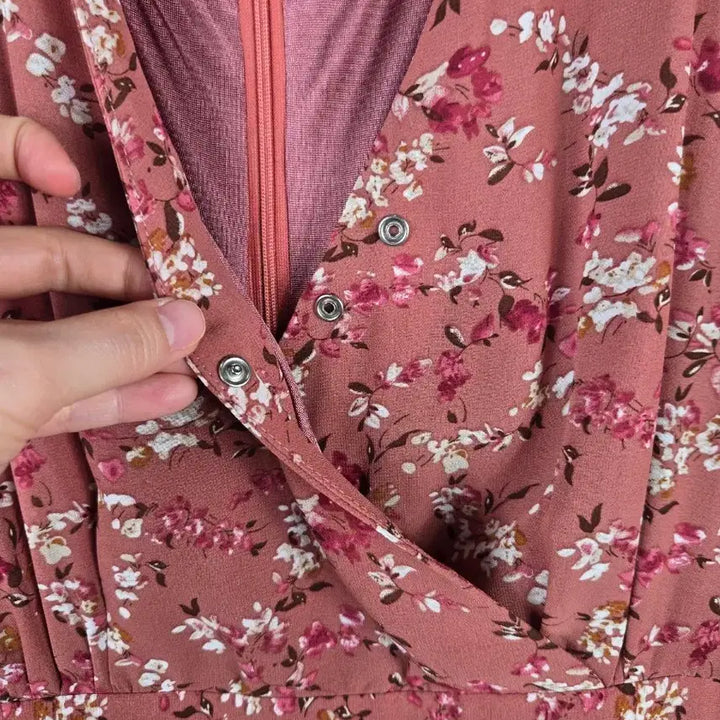 [BUNJANG] Chicline L Pink Floral Chiffon Wrap Long Dress / [무료배송]시크라인 L 여성 플라워 쉬폰 랩 롱 원피스 핑크