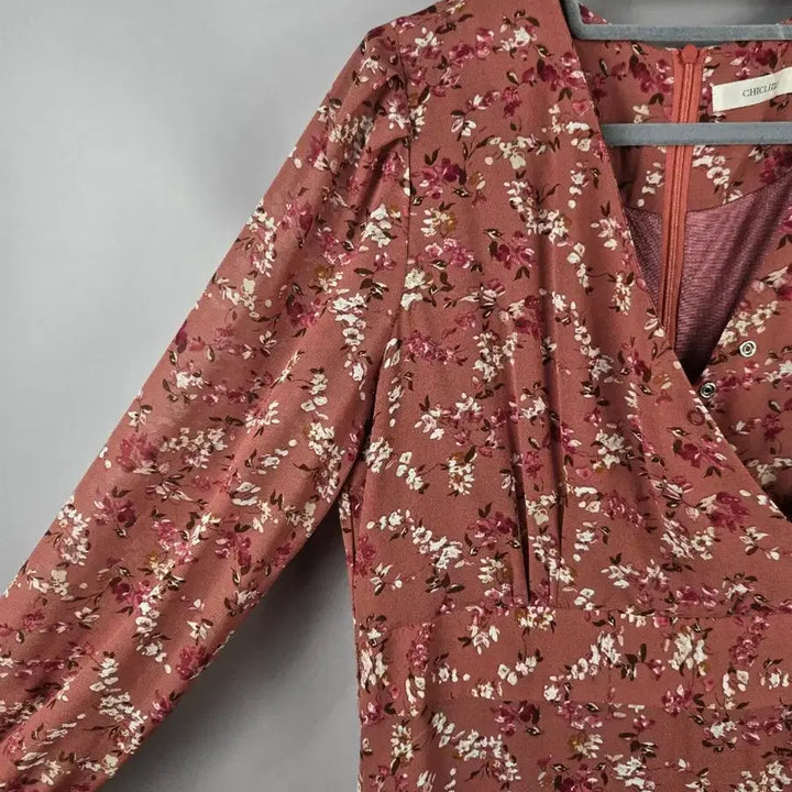 [BUNJANG] Chicline L Pink Floral Chiffon Wrap Long Dress / [무료배송]시크라인 L 여성 플라워 쉬폰 랩 롱 원피스 핑크