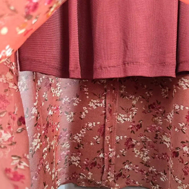 [BUNJANG] Chicline L Pink Floral Chiffon Wrap Long Dress / [무료배송]시크라인 L 여성 플라워 쉬폰 랩 롱 원피스 핑크
