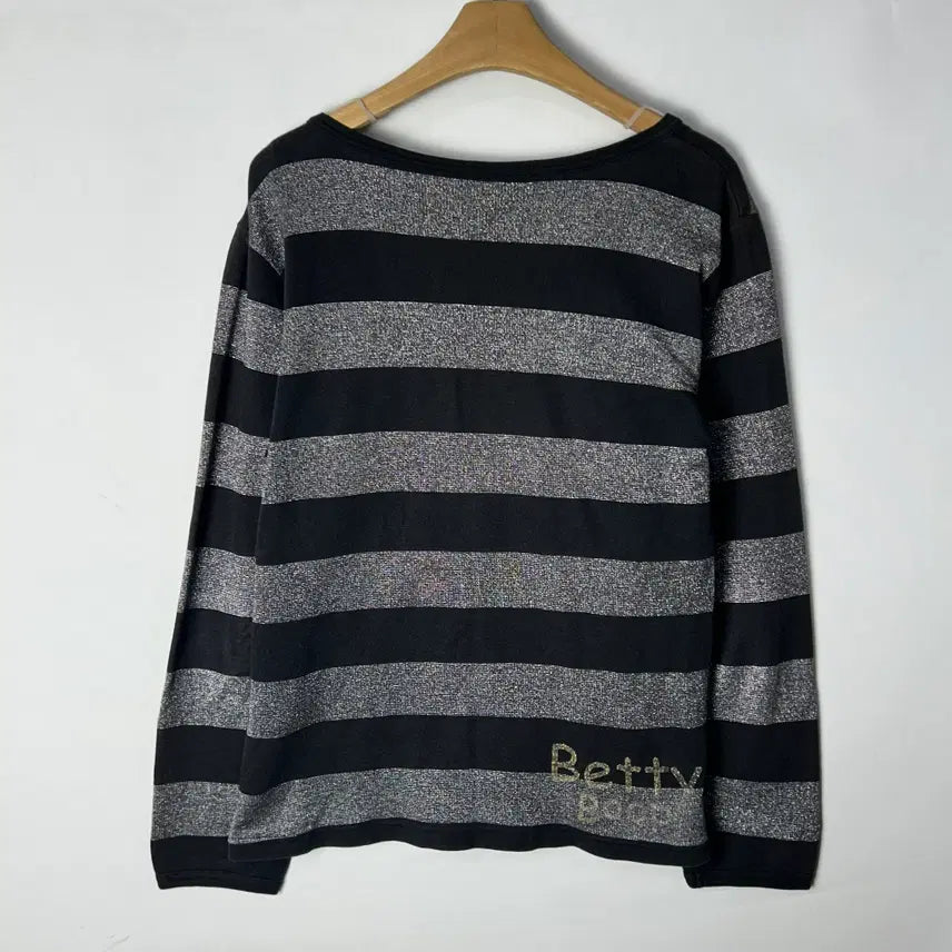 [BUNJANG] Vintage Betty Boop Striped Long Sleeve Shirt / [JPN] 빈티지 키치 베티붑 프린팅 스트라이프 V넥 롱슬리브