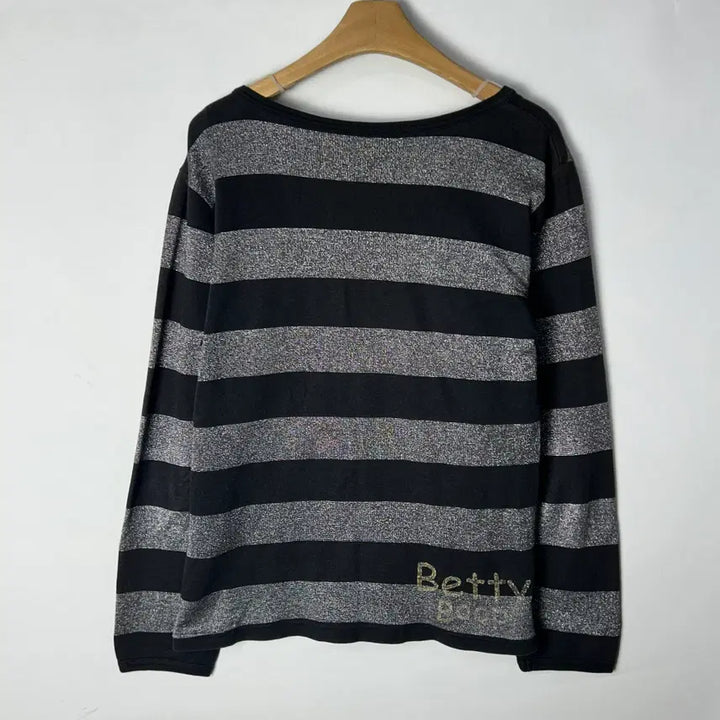 [BUNJANG] Vintage Betty Boop Striped Long Sleeve Shirt / [JPN] 빈티지 키치 베티붑 프린팅 스트라이프 V넥 롱슬리브