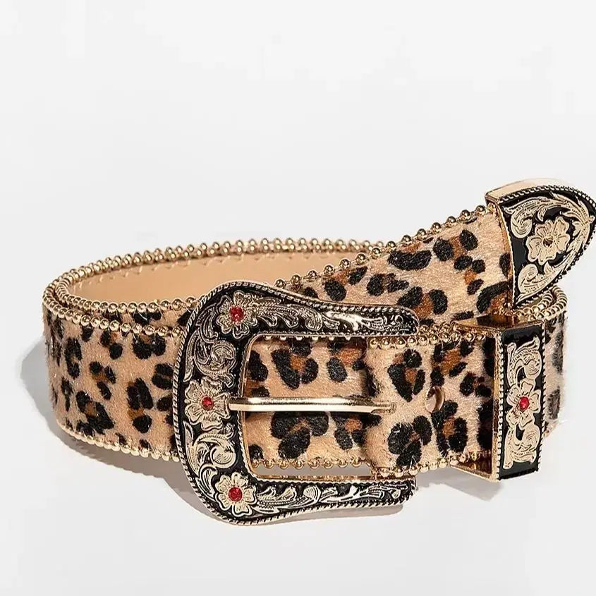 [BUNJANG] Leopard Pattern Western Belt / 레오파드 패턴 웨스턴 벨트