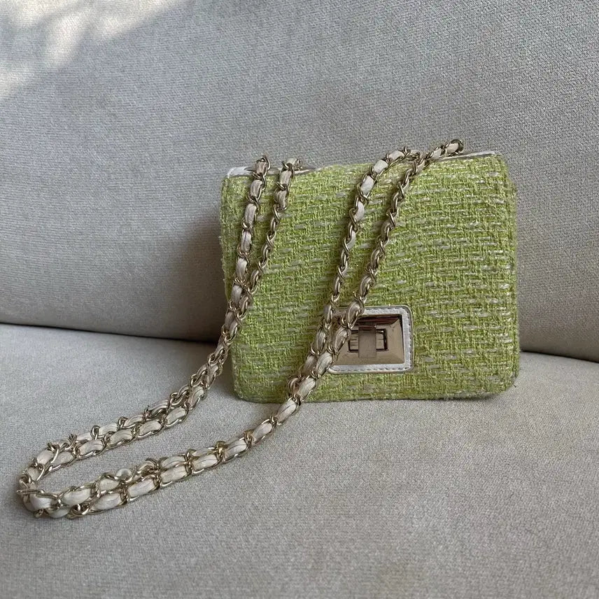 [BUNJANG] Vintage Tweed Chain Bag Crossbody Shoulder Bag / 빈티지 트위드 체인백 크로스백 숄더백
