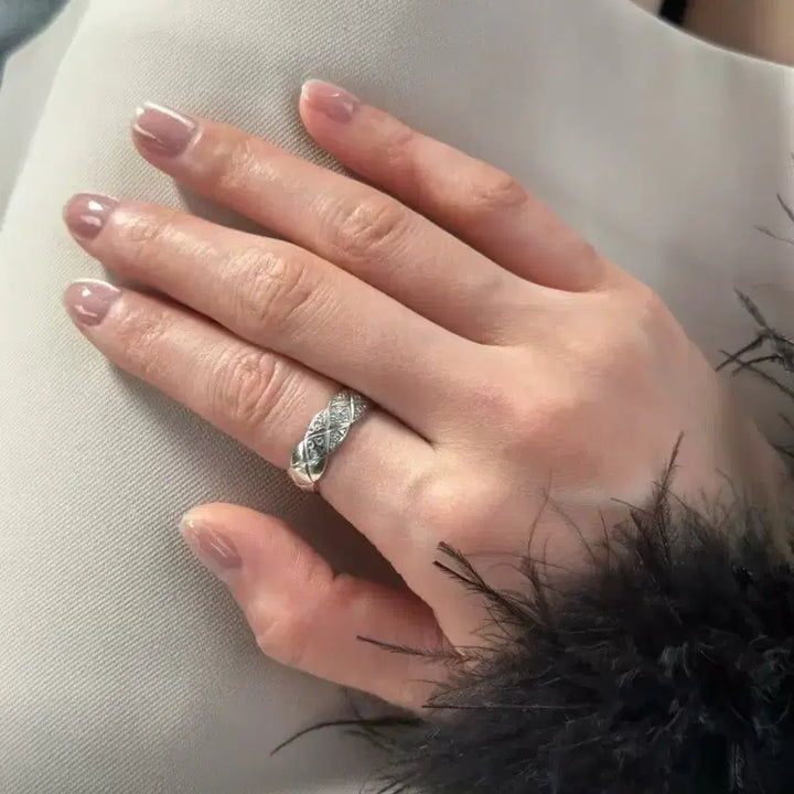 [BUNJANG] Chanel Classic Quilted Silver Wide Ring / 샤넬 클래식 퀼팅 실버 와이드 링