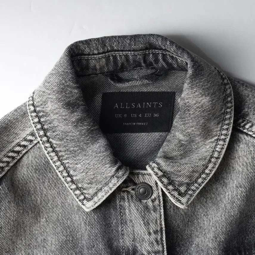[BUNJANG] AllSaints 21SS Washed Crop Denim Jacket Gray / 올세인츠 21SS 워싱 크롭 데님 재킷 그레이