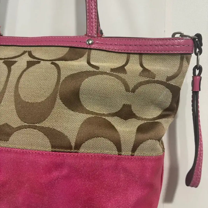[BUNJANG] COACH Y2K Signature Canvas Pink Stripe Tote Bag / COACH Y2K 코치 시그니처 캔버스 핑크 스트라 이프 토트백