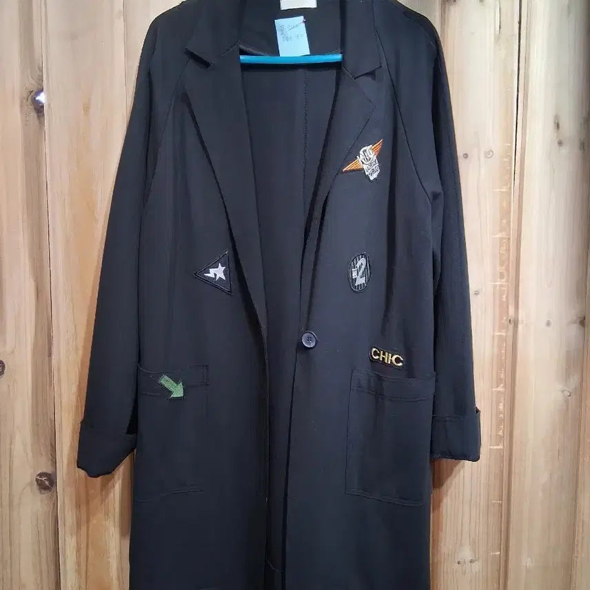 [BUNJANG] Black Patch Point Long Jacket Coat (Small) / 블랙 패치 포인트 롱 자켓 코트(스몰사이즈)