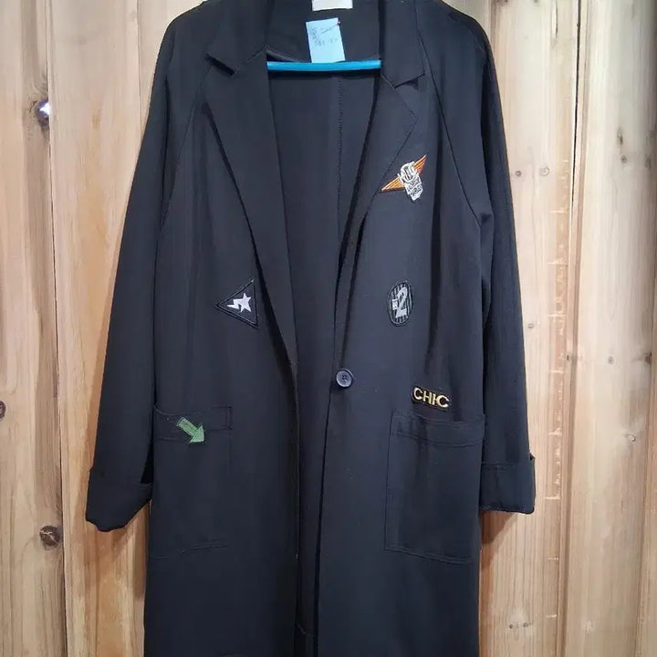 [BUNJANG] Black Patch Point Long Jacket Coat (Small) / 블랙 패치 포인트 롱 자켓 코트(스몰사이즈)