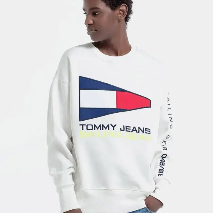 [BUNJANG] Tommy Hilfiger Sailing Fleece Sweatshirt / 타미힐피거 세일링 기모 맨투맨 화이트