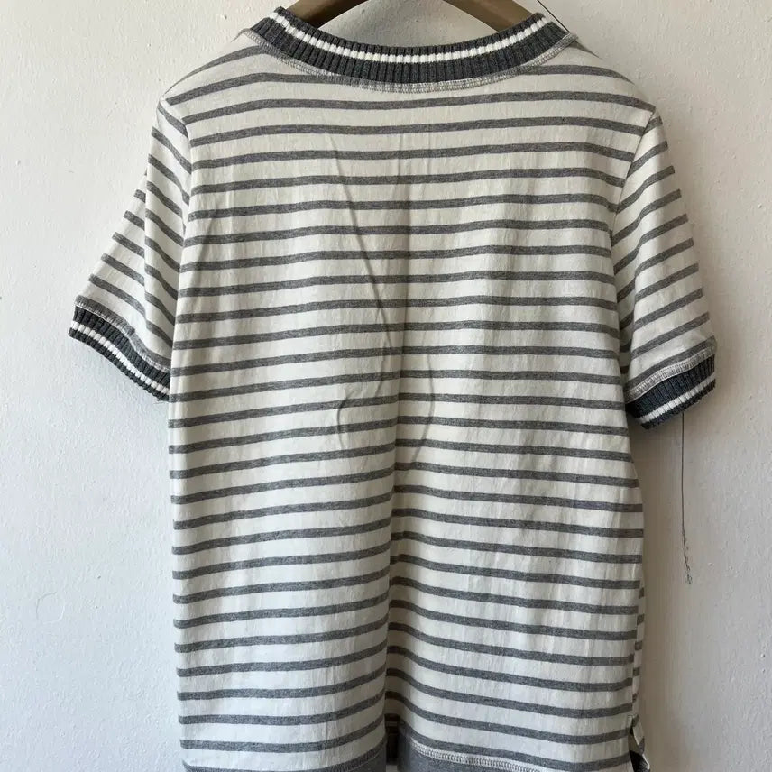 [BUNJANG] Son Jung Wan Gray Striped Knit Ribbed T-shirt / 손정완 여성 그레이 스트라이프 니트립 반팔티셔츠 85-92-160