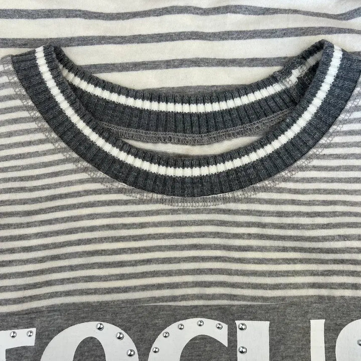 [BUNJANG] Son Jung Wan Gray Striped Knit Ribbed T-shirt / 손정완 여성 그레이 스트라이프 니트립 반팔티셔츠 85-92-160