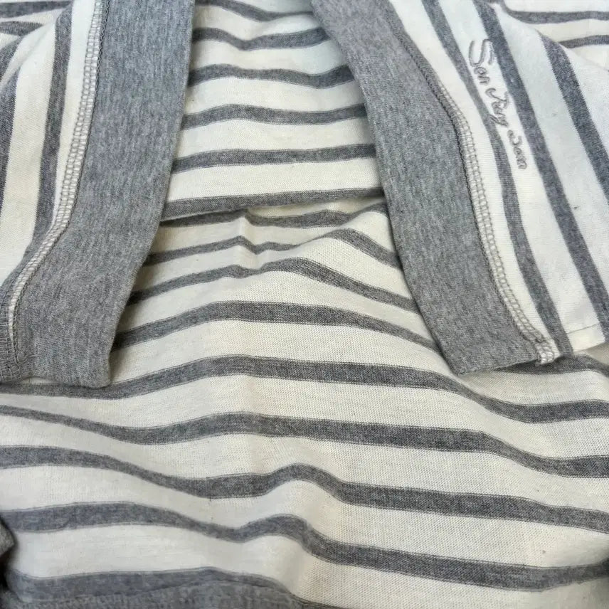 [BUNJANG] Son Jung Wan Gray Striped Knit Ribbed T-shirt / 손정완 여성 그레이 스트라이프 니트립 반팔티셔츠 85-92-160