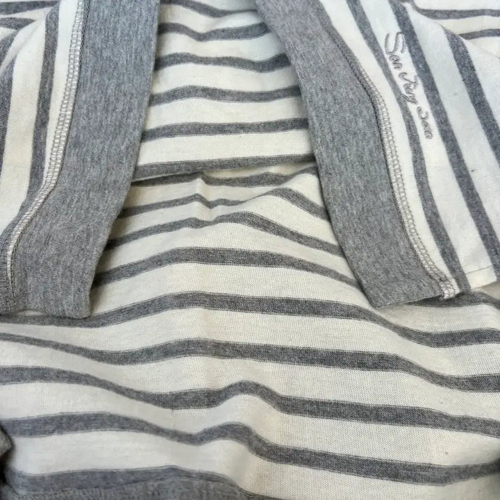[BUNJANG] Son Jung Wan Gray Striped Knit Ribbed T-shirt / 손정완 여성 그레이 스트라이프 니트립 반팔티셔츠 85-92-160