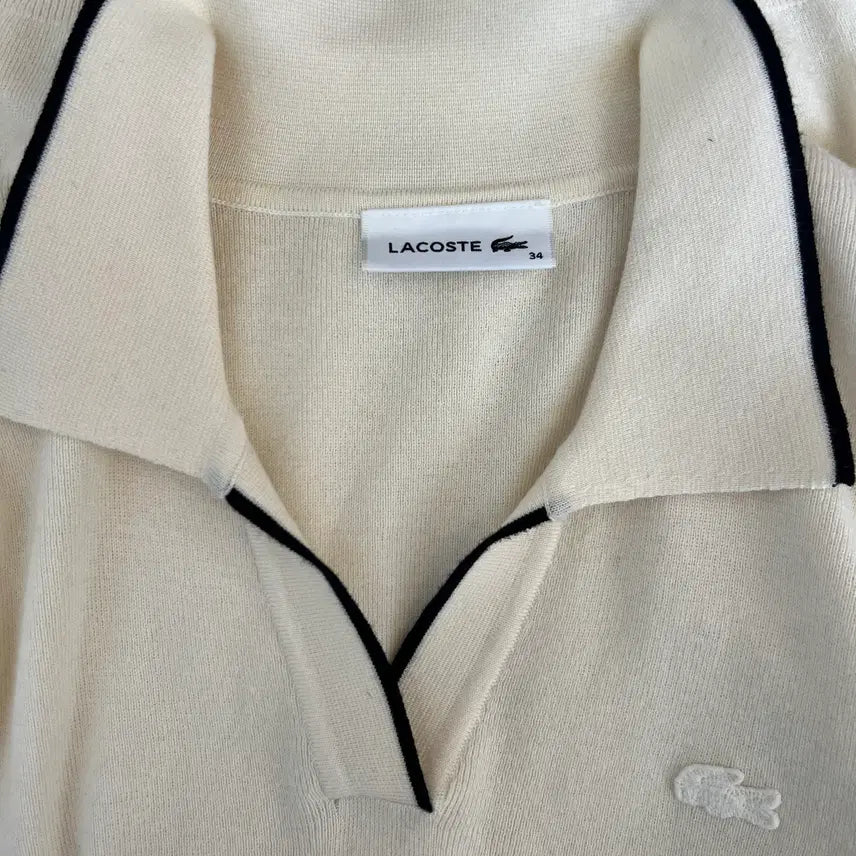 [SOLD OUT] 라코스테 여성 아이보리 카라니트 반팔니트 울니트 34