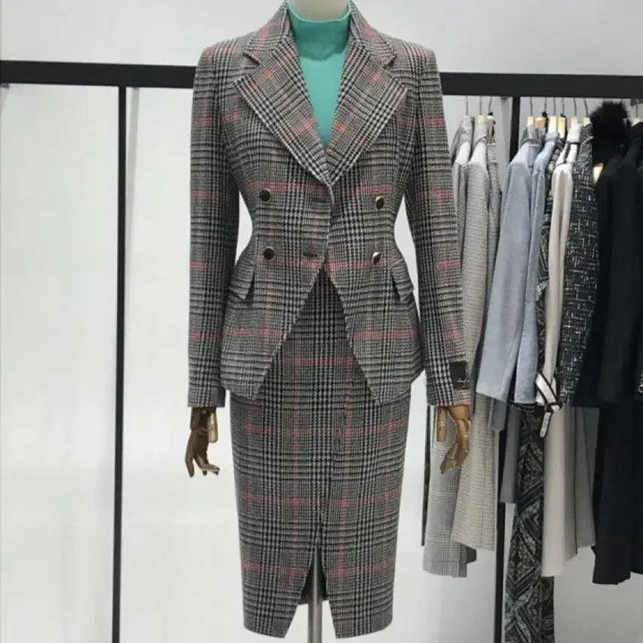 [BUNJANG] MojoSphin Checkered Jacket Skirt Suit Set / 모조에스핀 체크 자켓 스커트 정장 셋업 66