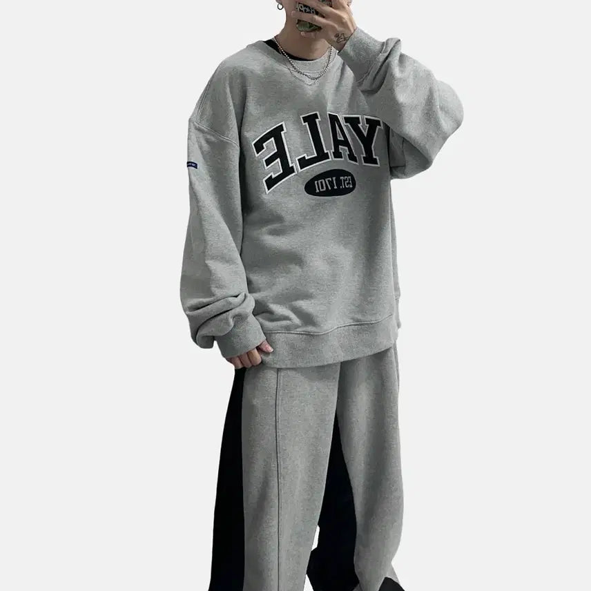 [BUNJANG] YALE Arch Logo Sweatshirt - Melange Gray - XL / YALE 예일 아치로고 맨투맨 멜란지그레이