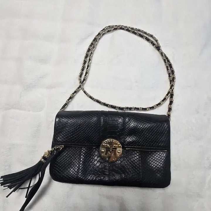 [BUNJANG] Metrocity Black Snake Embossed Chain Crossbody Bag / 메트로시티 블랙 뱀피 체인 크로스백