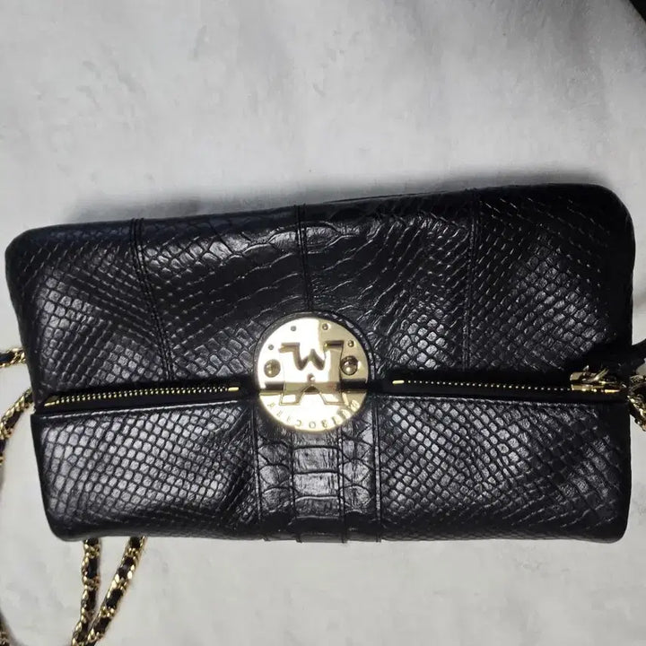 [BUNJANG] Metrocity Black Snake Embossed Chain Crossbody Bag / 메트로시티 블랙 뱀피 체인 크로스백
