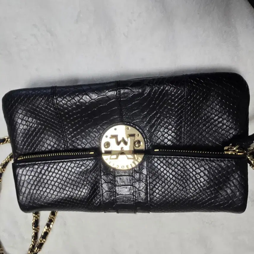 [BUNJANG] Metrocity Black Snake Embossed Chain Crossbody Bag / 메트로시티 블랙 뱀피 체인 크로스백